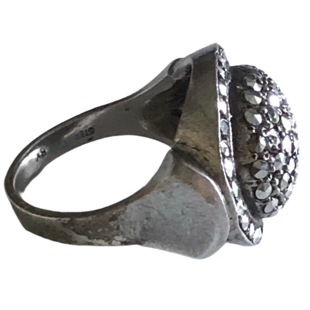 Vintage Marcasite Sterling Silver 925 Ring SZ 6.5 West Geemany Art Deco Oval